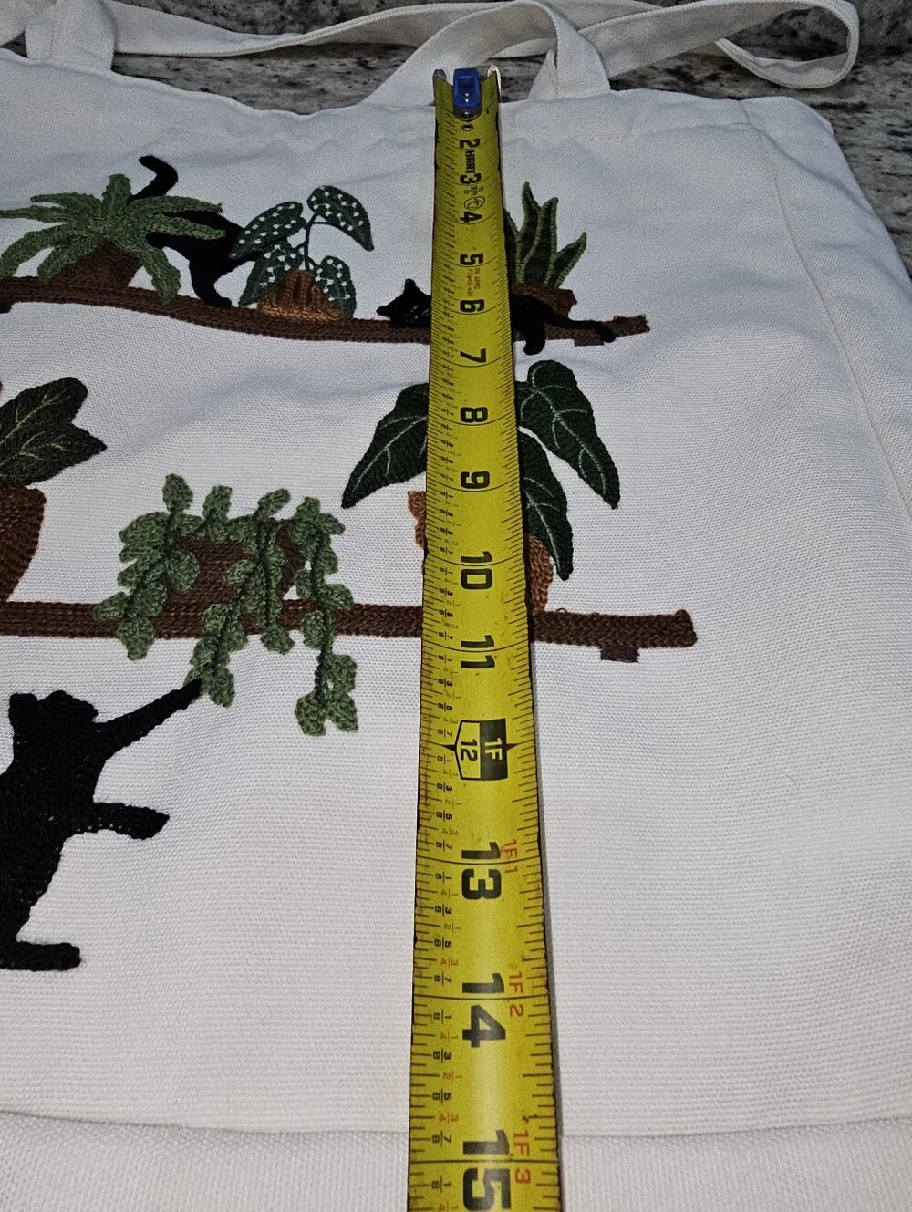 Cats & Plants Embroidered Textile Art Cottage Core Reusable Shopper Tote